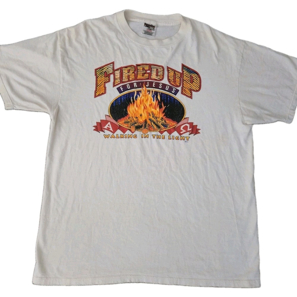 VTG Fired Up For Jesus Walking in The Light Christian T-Shirt Size XL 90s